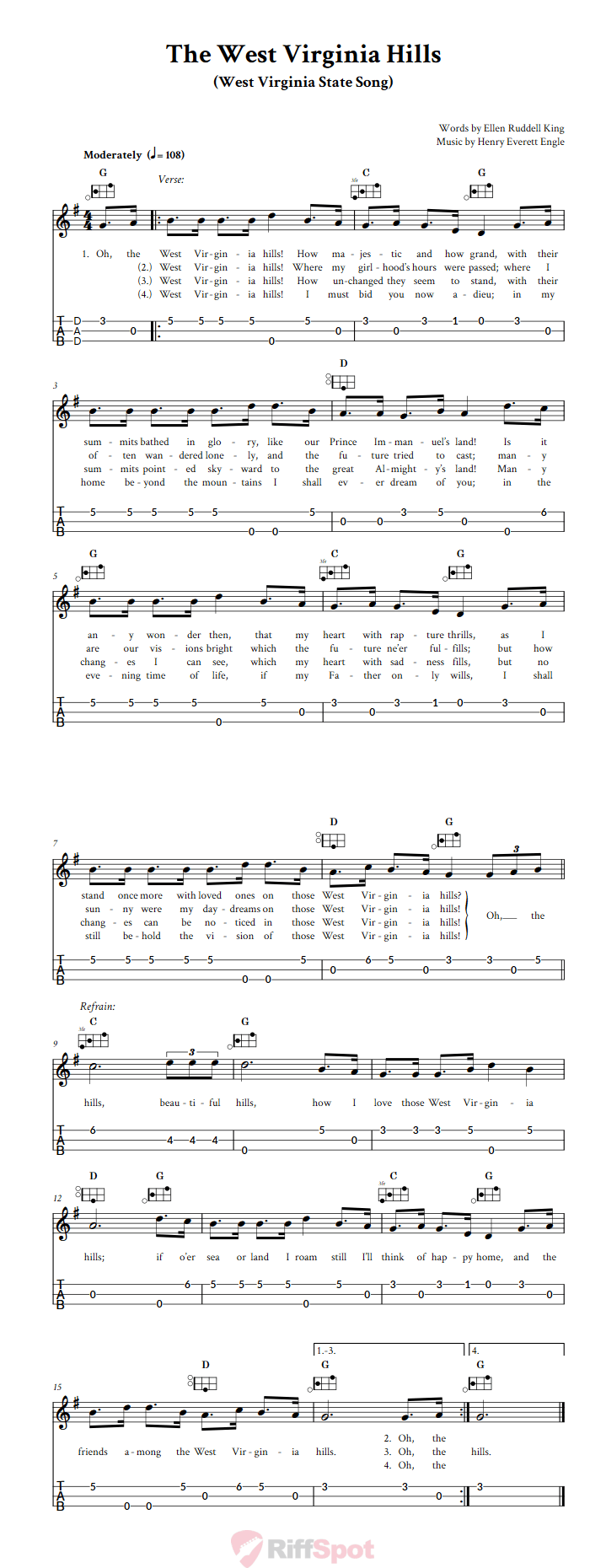 The West Virginia Hills Easy Mountain Dulcimer Tab (DAD Tuning)
