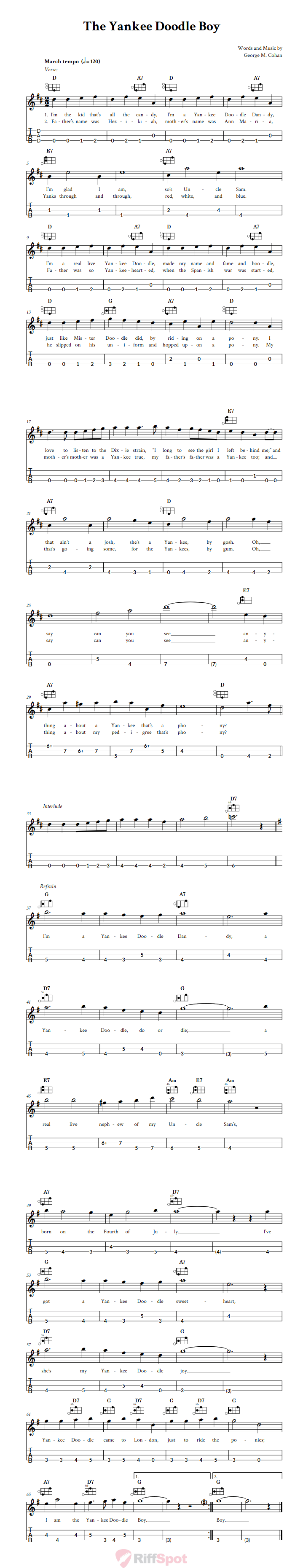 The Yankee Doodle Boy Easy Mountain Dulcimer Tab (DAD Tuning)