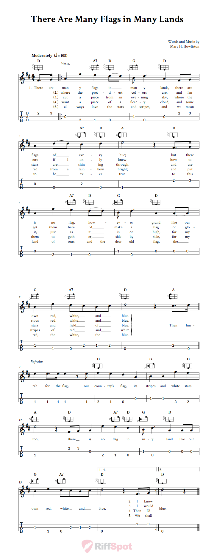 There Are Many Flags in Many Lands Easy Mountain Dulcimer Tab (DAD Tuning)
