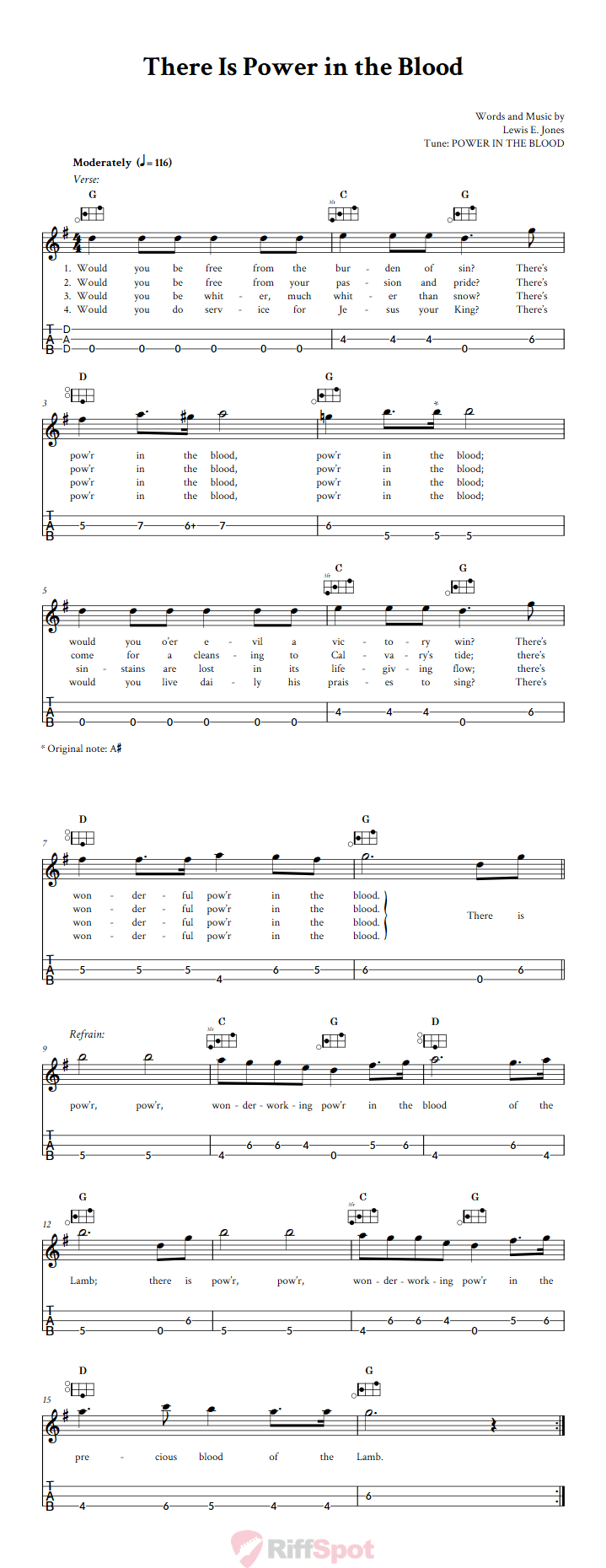 There Is Power in the Blood Easy Mountain Dulcimer Tab (DAD Tuning)