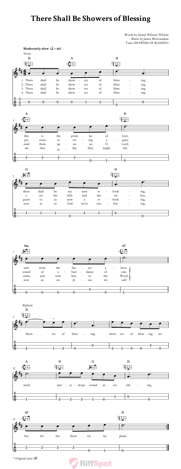 There Shall Be Showers of Blessing Easy Mountain Dulcimer Tab (DAD Tuning)
