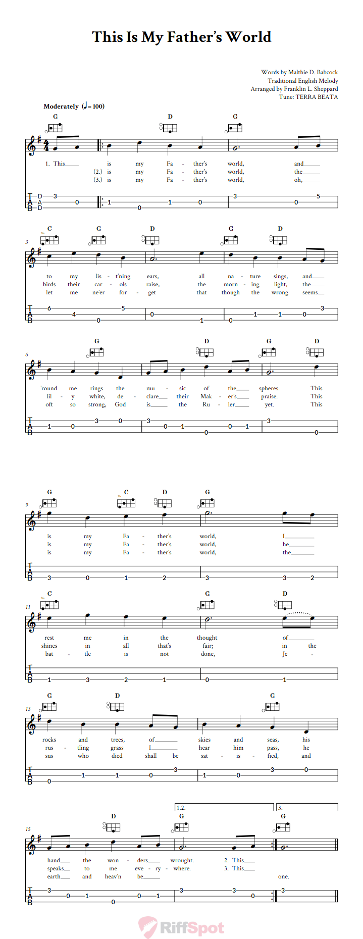 This Is My Father's World Easy Mountain Dulcimer Tab (DAD Tuning)