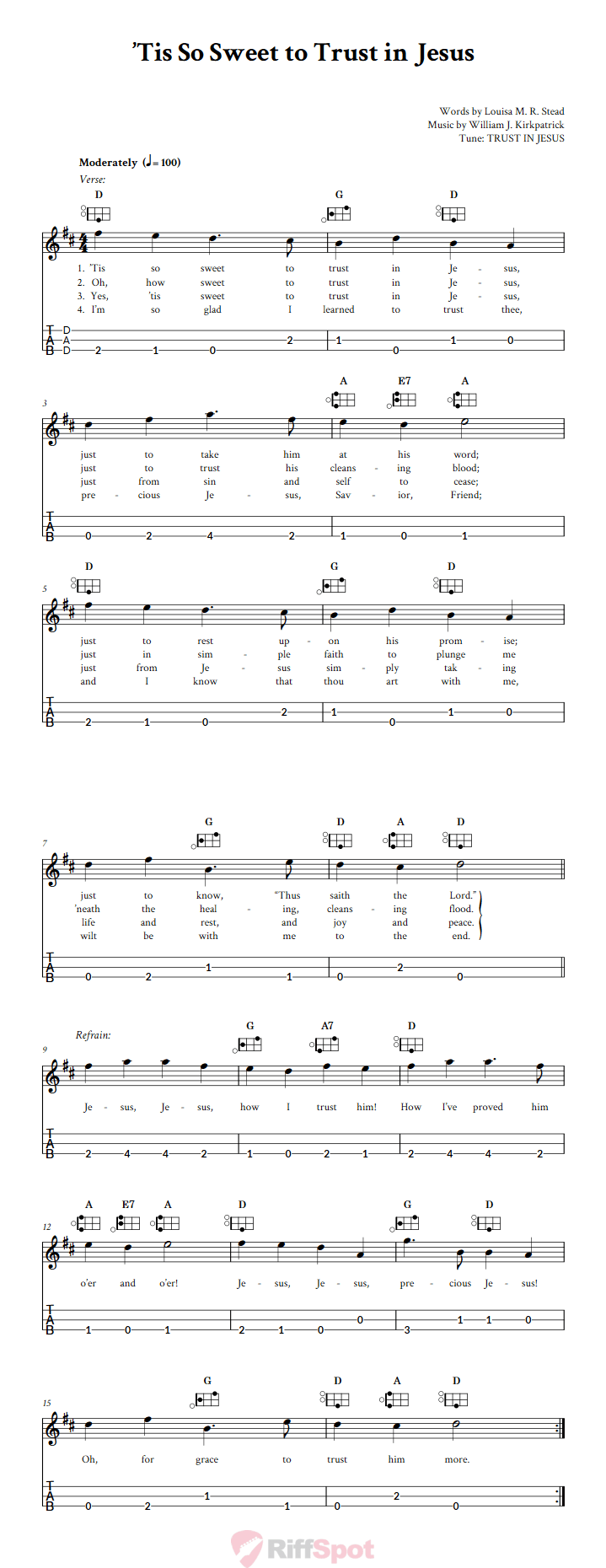 Tis So Sweet To Trust In Jesus Easy Mountain Dulcimer Tab (DAD Tuning)