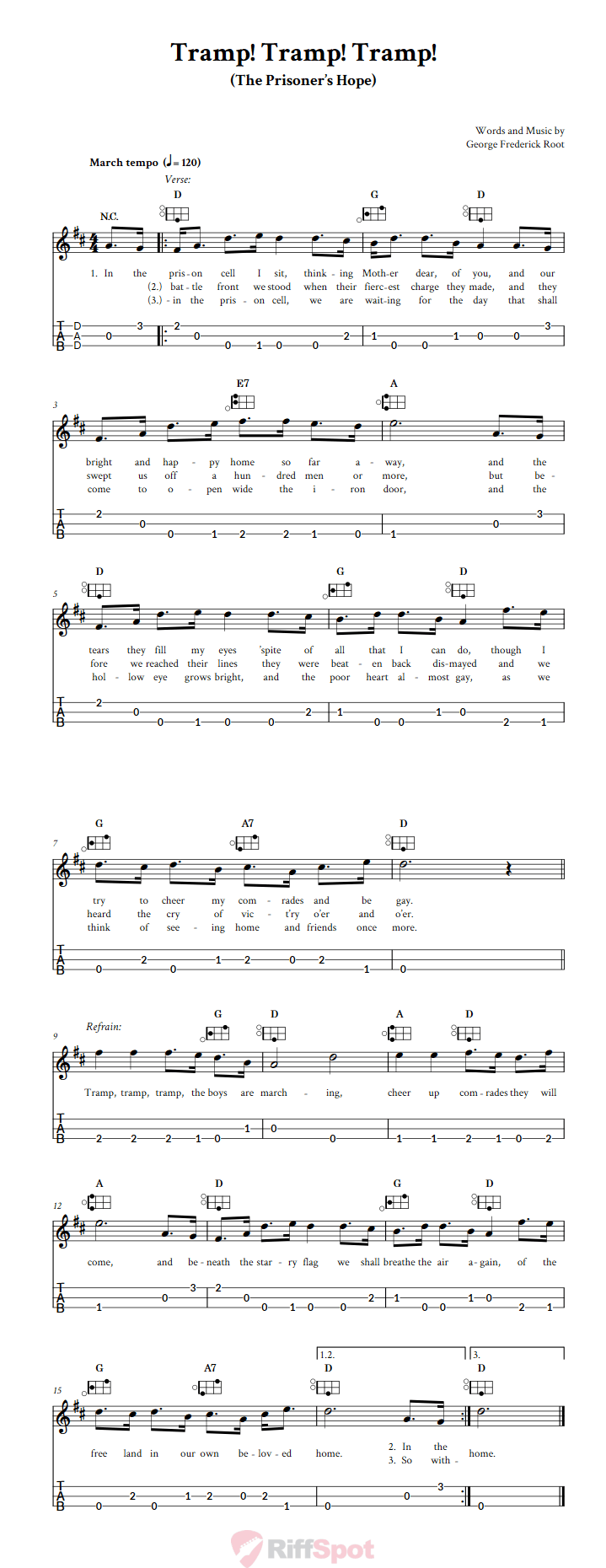 Tramp! Tramp! Tramp! Easy Mountain Dulcimer Tab (DAD Tuning)