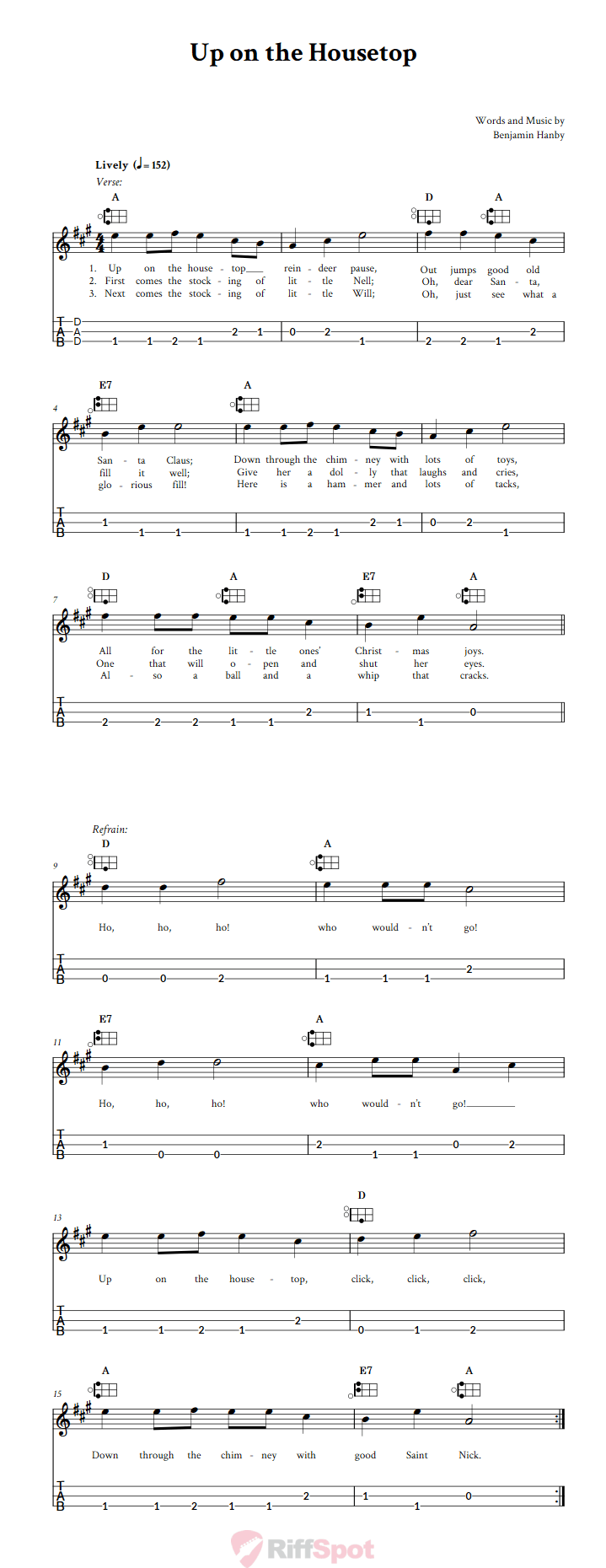 Up on the Housetop Easy Mountain Dulcimer Tab (DAD Tuning)