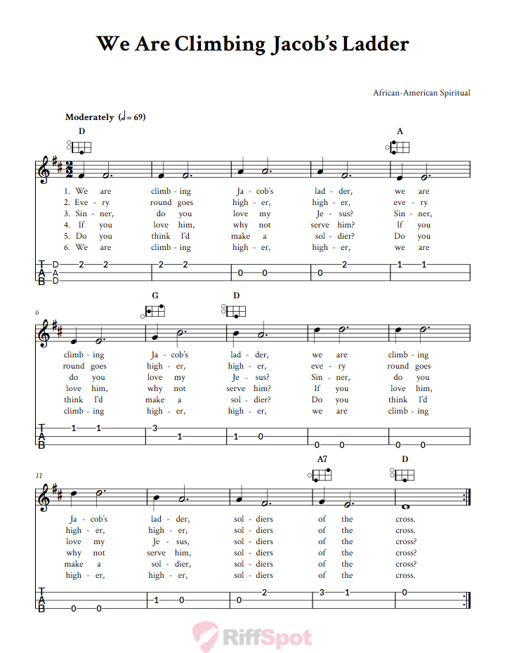 We Are Climbing Jacob's Ladder Easy Mountain Dulcimer Tab (DAD Tuning)