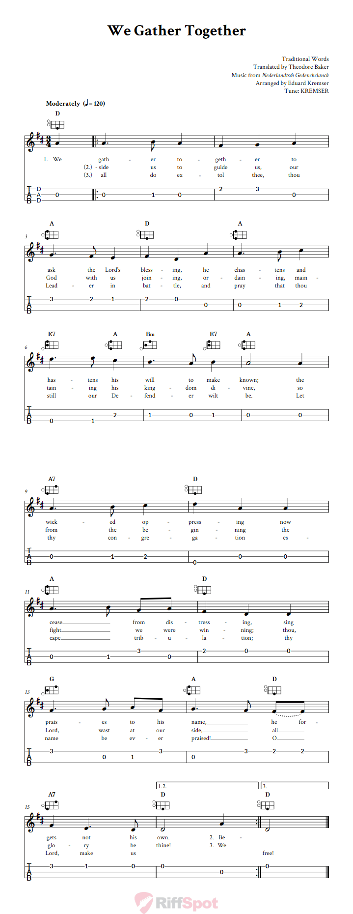 We Gather Together Easy Mountain Dulcimer Tab (DAD Tuning)