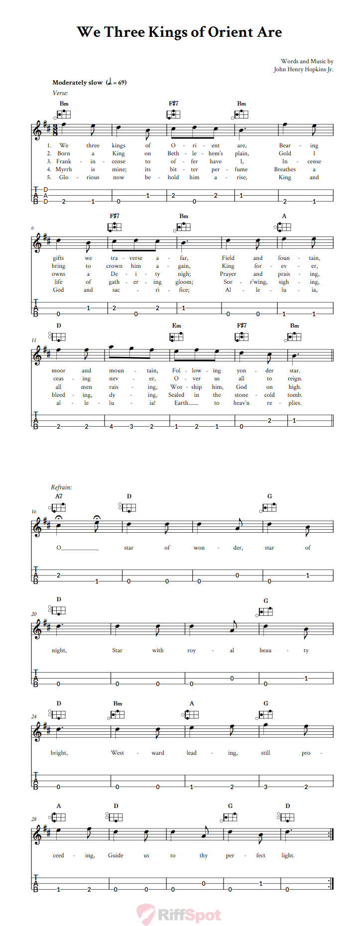 We Three Kings of Orient Are Easy Mountain Dulcimer Tab (DAD Tuning)