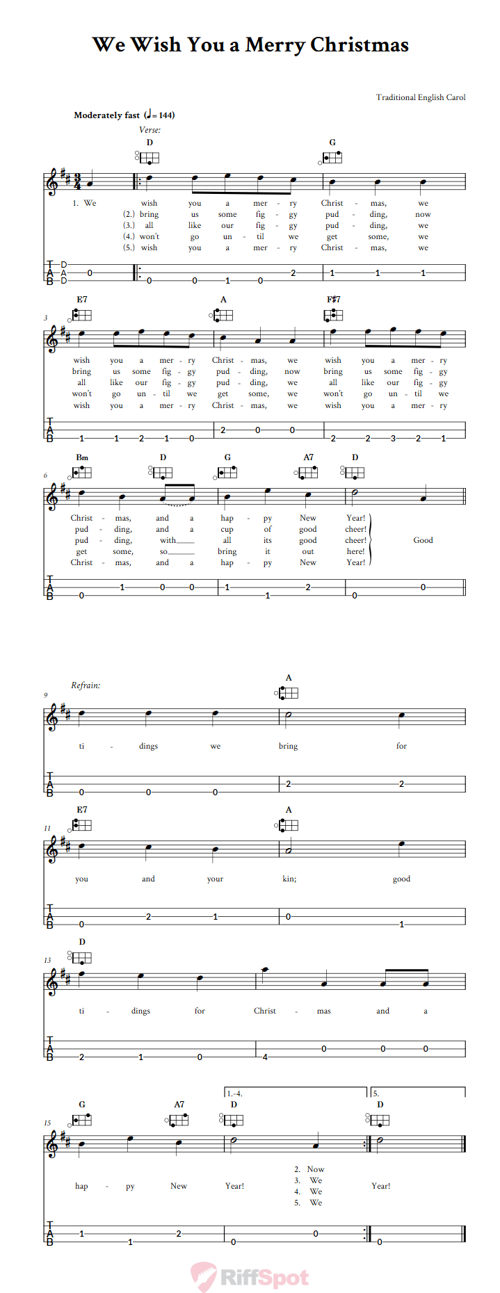 We Wish You a Merry Christmas Easy Mountain Dulcimer Tab (DAD Tuning)