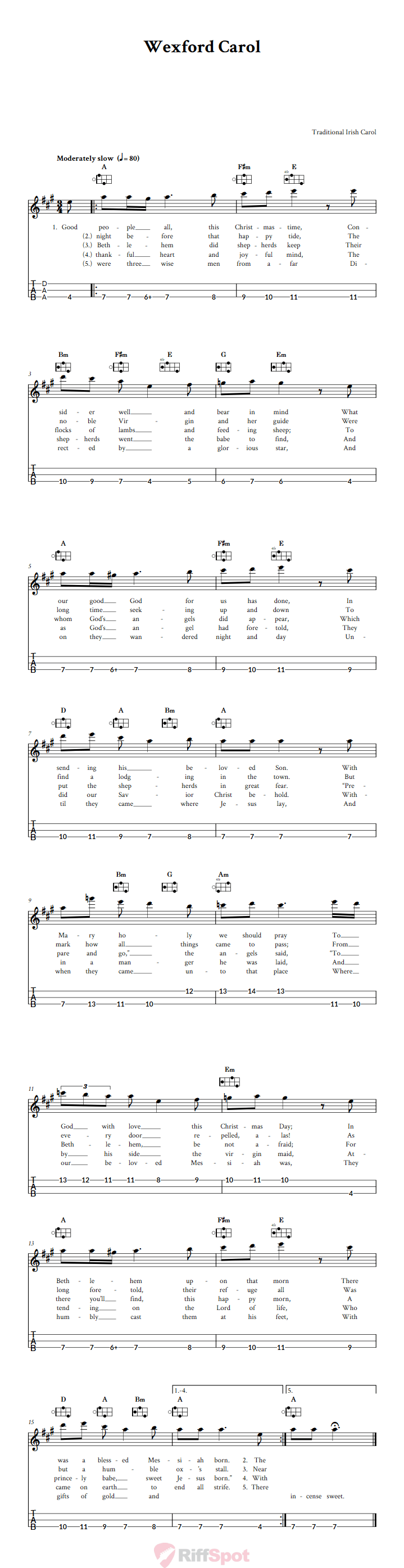 Wexford Carol Easy Mountain Dulcimer Tab (DAA Tuning)