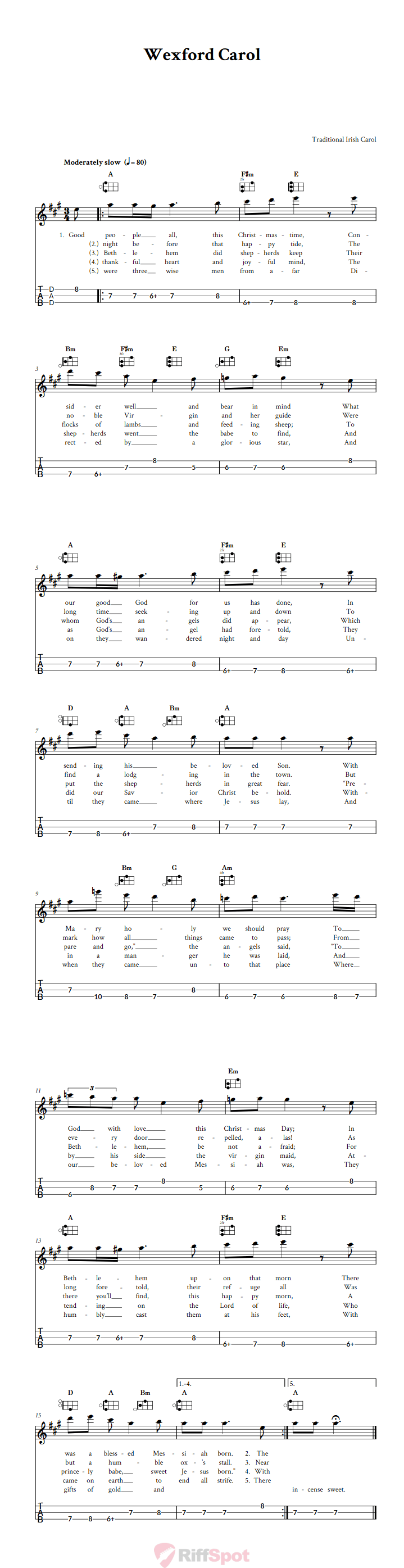 Wexford Carol Easy Mountain Dulcimer Tab (DAD Tuning)