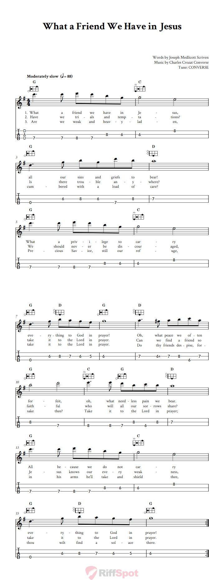 What a Friend We Have in Jesus Easy Mountain Dulcimer Tab (DAD Tuning)