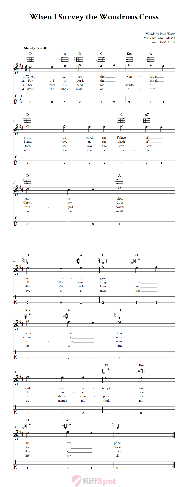 When I Survey the Wondrous Cross Easy Mountain Dulcimer Tab (DAD Tuning)