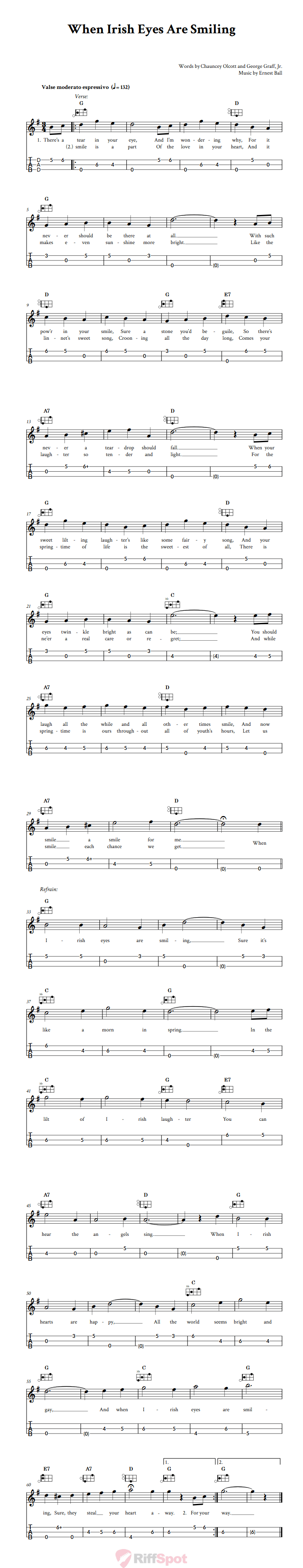 When Irish Eyes Are Smiling Easy Mountain Dulcimer Tab (DAD Tuning)