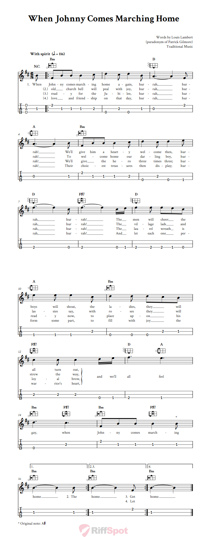 When Johnny Comes Marching Home Easy Mountain Dulcimer Tab (DAD Tuning)