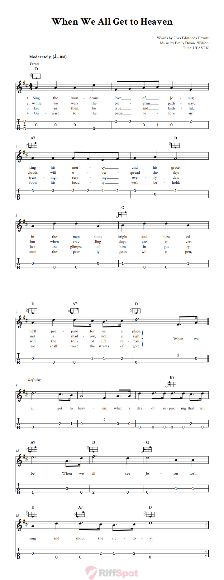 When We All Get to Heaven Easy Mountain Dulcimer Tab (DAD Tuning)