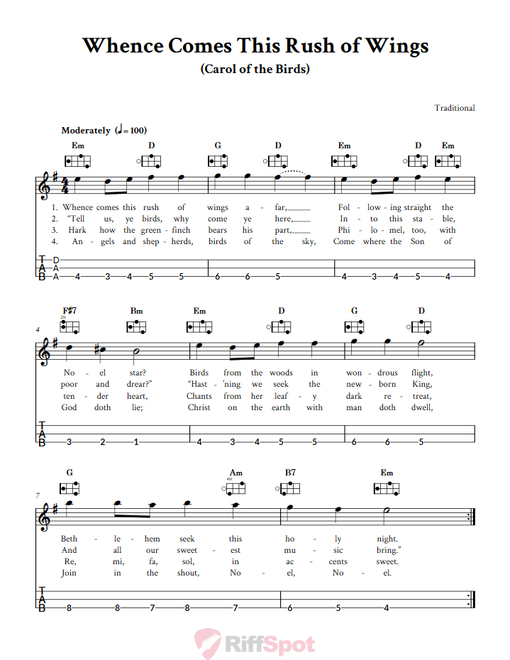 Whence Comes This Rush of Wings Easy Mountain Dulcimer Tab (DAA Tuning)