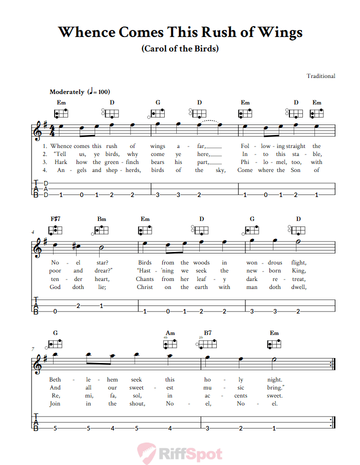 Whence Comes This Rush of Wings Easy Mountain Dulcimer Tab (DAD Tuning)