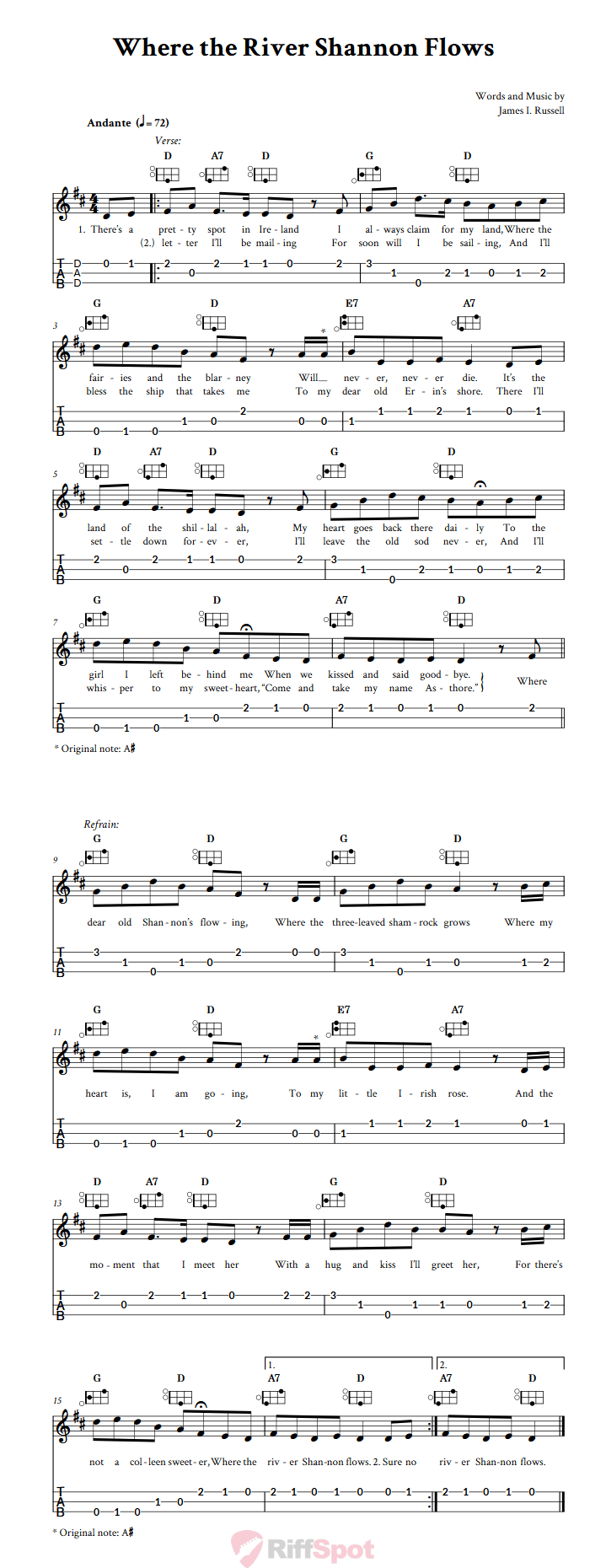 Where the River Shannon Flows Easy Mountain Dulcimer Tab (DAD Tuning)