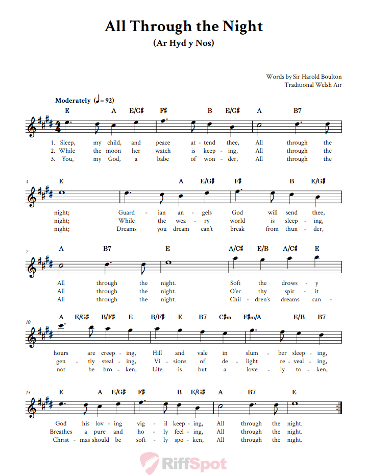 All Through the Night: Chords, Lyrics, and Sheet Music for E-Flat ...