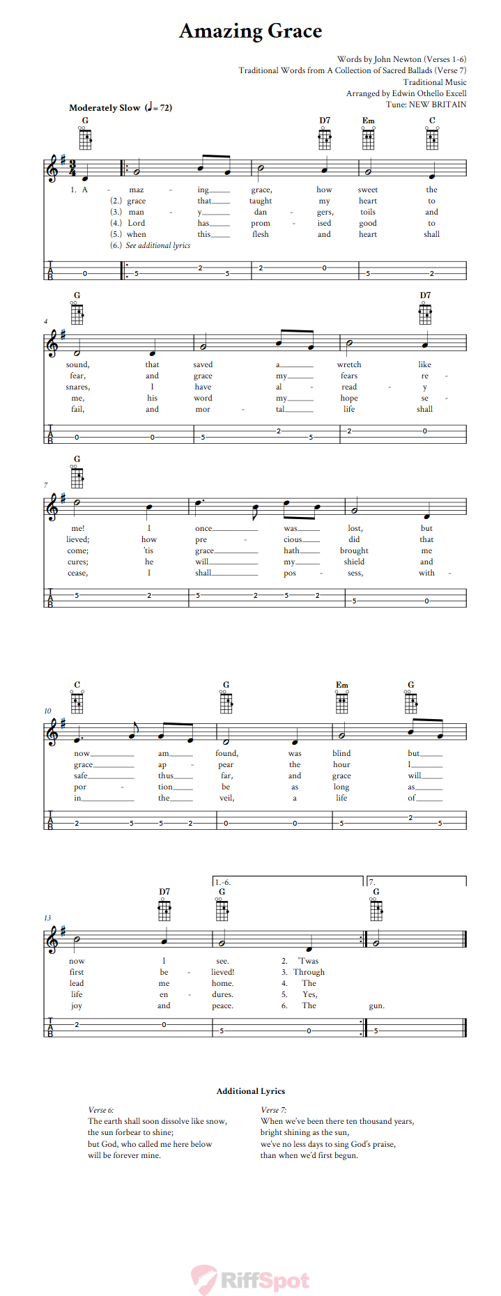 Amazing Grace Chords Sheet Music And Tab For Mandolin With Lyrics