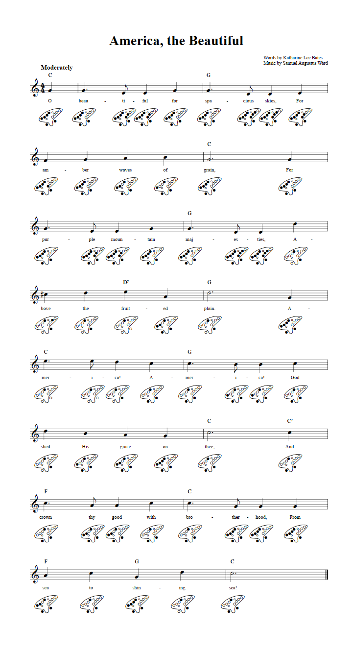 America, the Beautiful: Chords, Sheet Music, and Tab for 12 Hole ...
