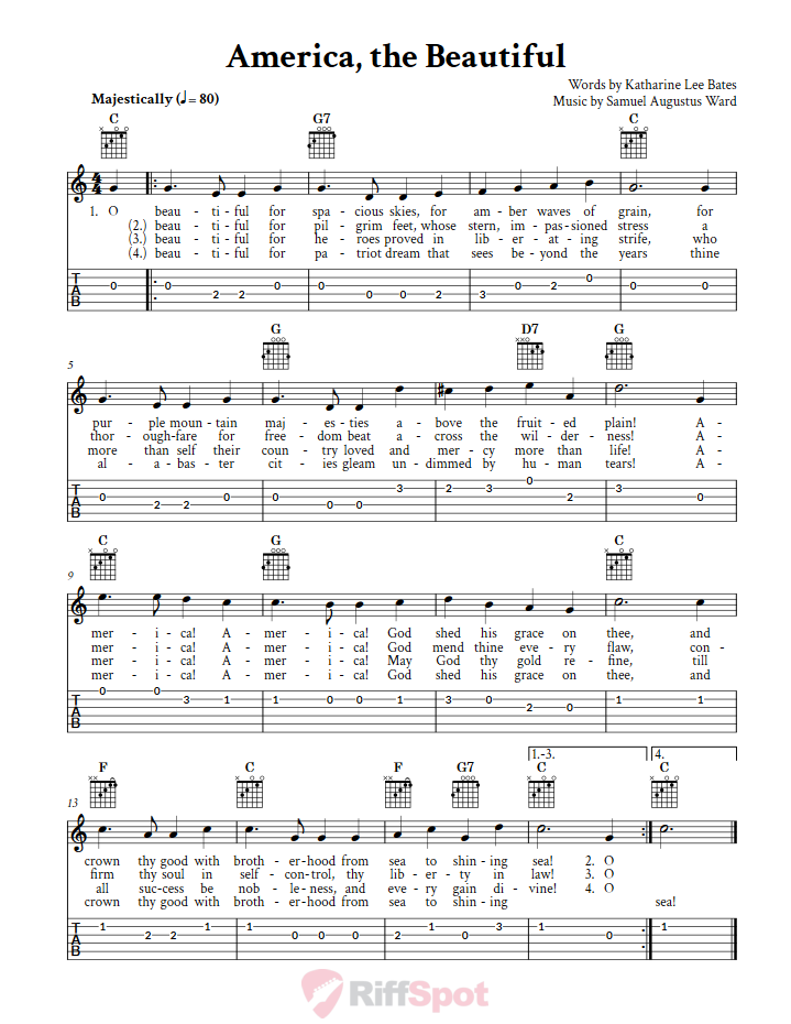 America The Beautiful Chord Chart