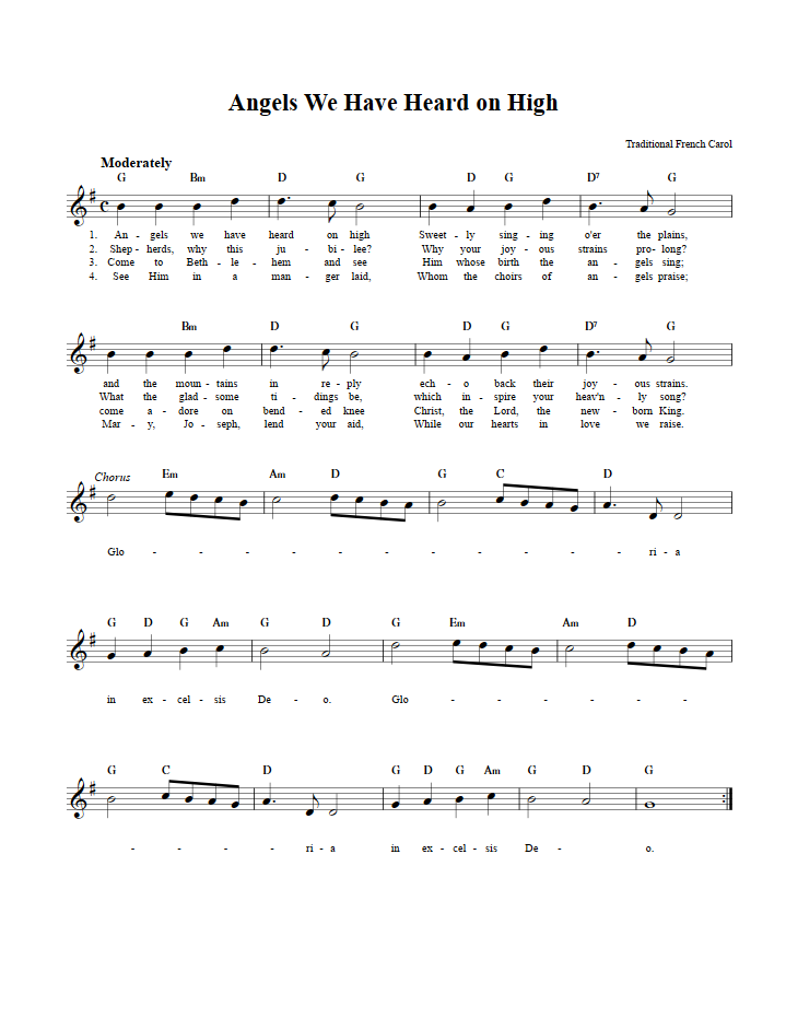 Angels We Have Heard On High: Chords, Lyrics, And Sheet Music For B ...