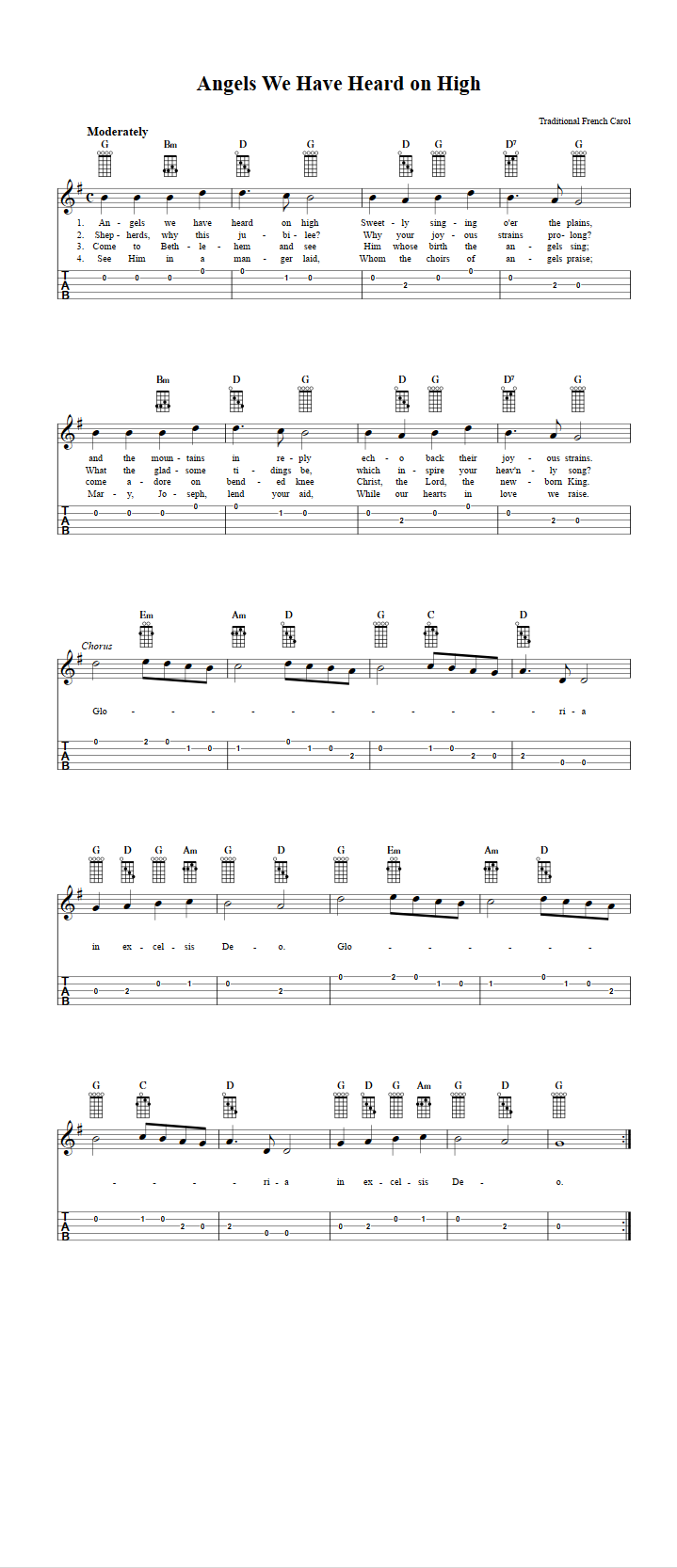 Angels We Have Heard on High: Chords, Sheet Music, and Tab for Banjo