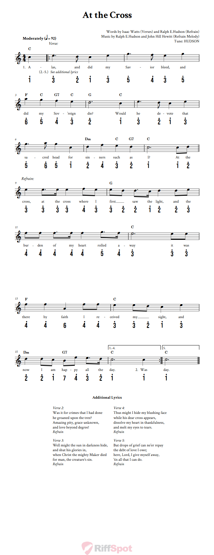 At the Cross: Chords, Sheet Music, and Tab for Kalimba with Lyrics