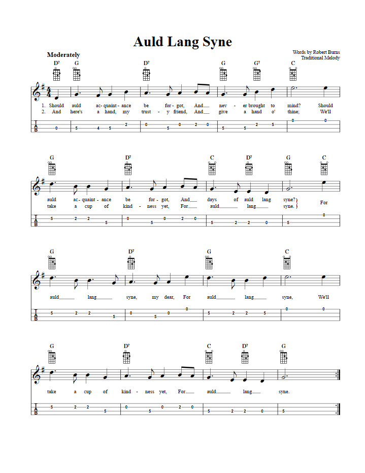 Auld Lang Syne: Chords, Sheet Music and Tab for Mandolin ...