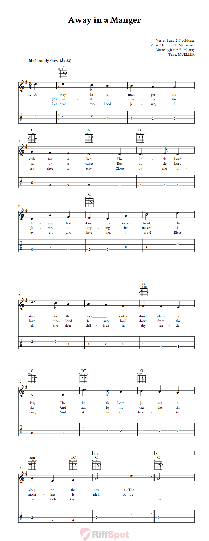 Away in a Manger: Chords, Sheet Music, and Tab for Guitalele with Lyrics
