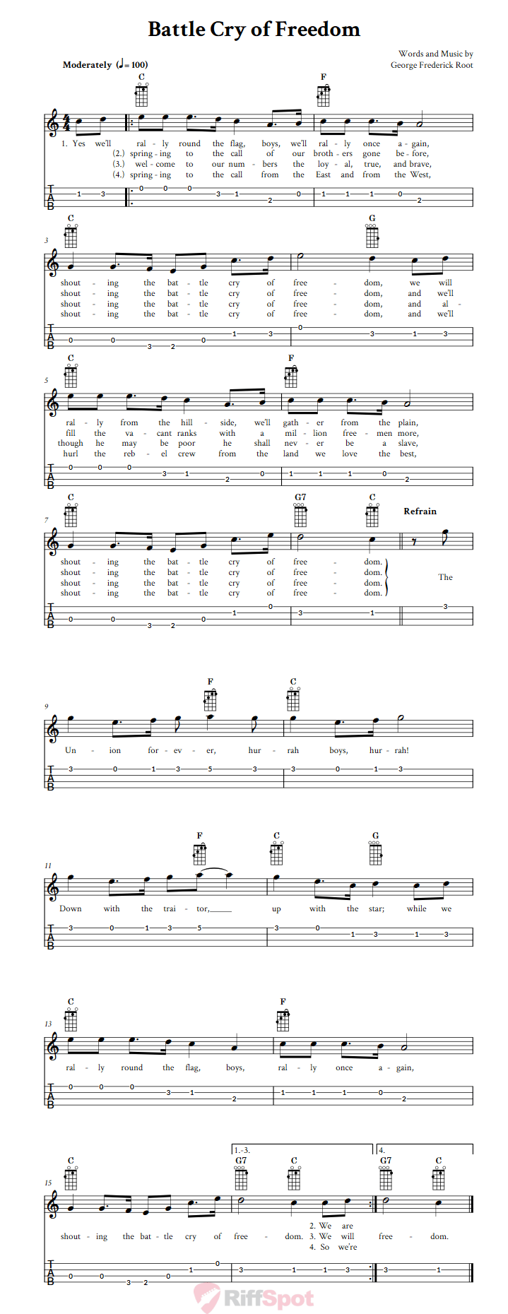Battle Cry of Freedom Chords, Sheet Music, and Tab for Baritone