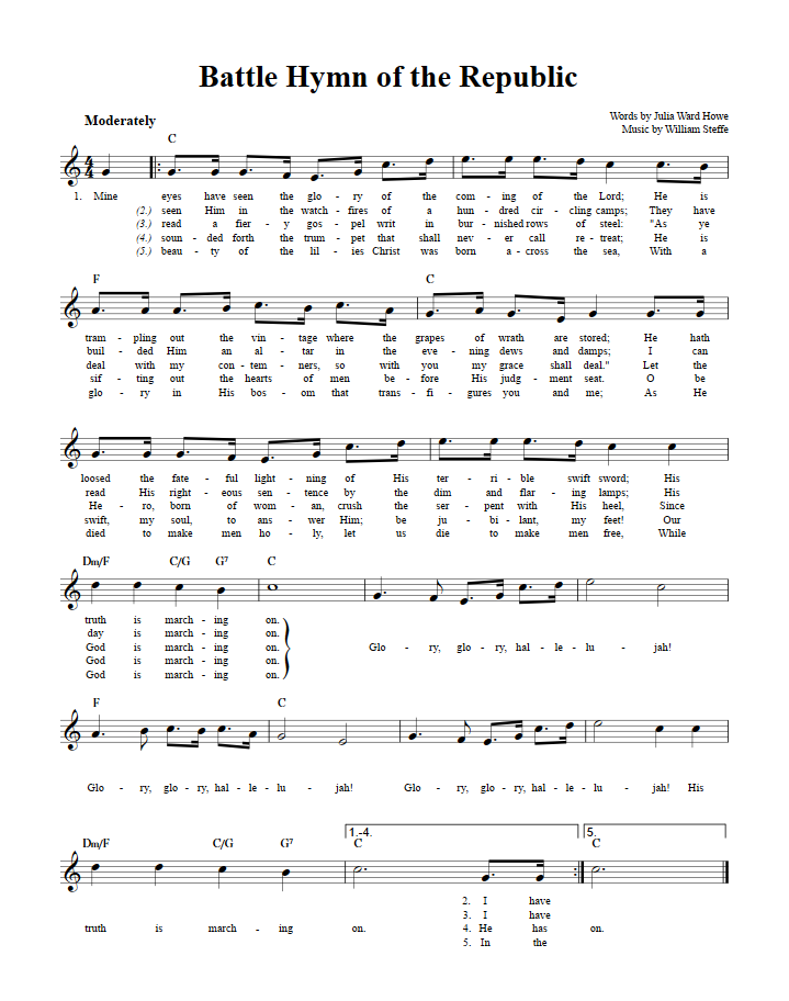 Battle Hymn Of The Republic: Chords, Lyrics, And Sheet Music For B-Flat ...