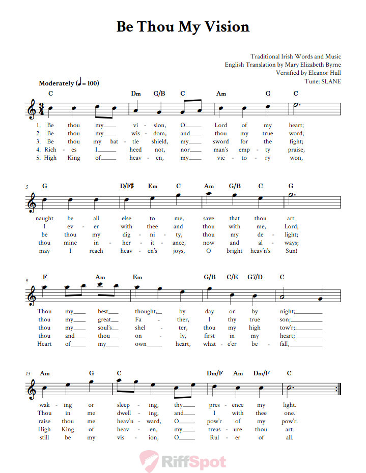 Be Thou My Vision: Chords, Lyrics, and Sheet Music for E-Flat Instruments