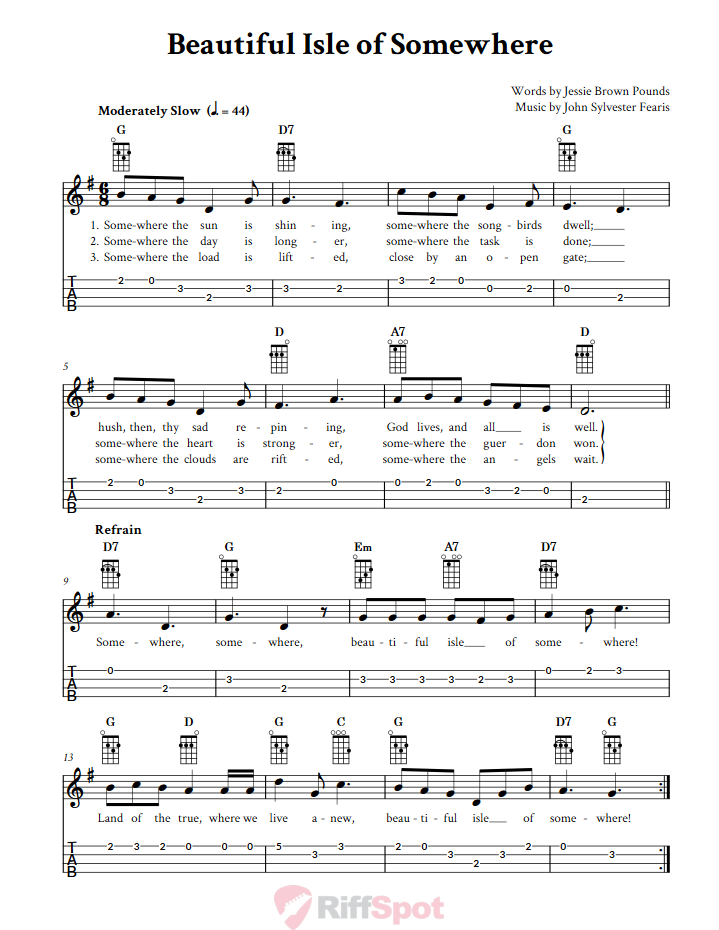 Beautiful Isle of Somewhere: Chords, Sheet Music and Tab for Ukulele ...