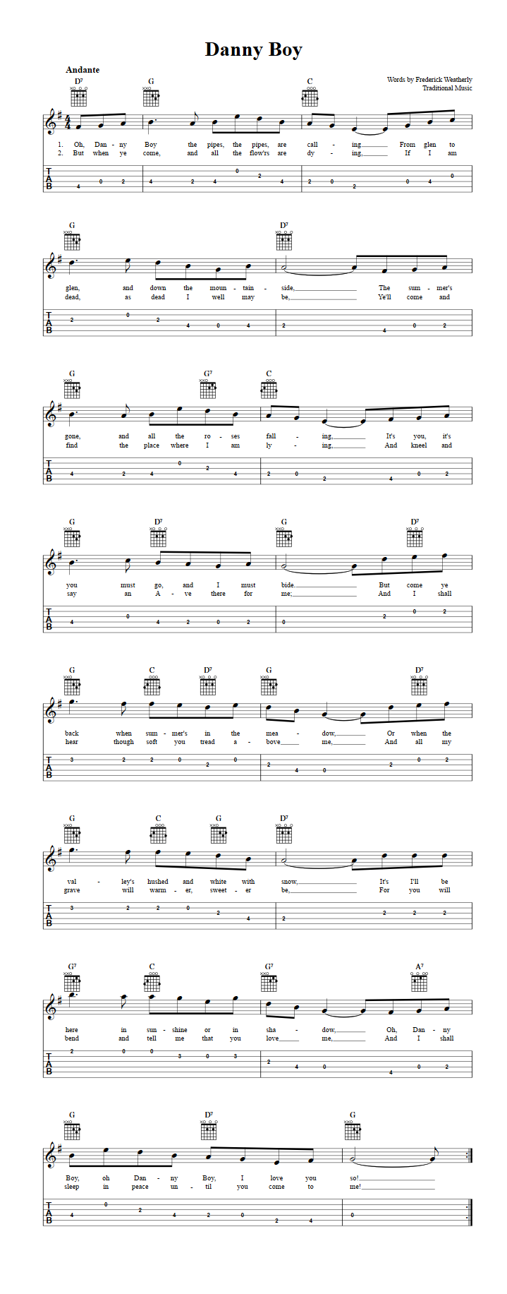 Danny Boy Misc Irish Guitar Chords And Tabs Echords