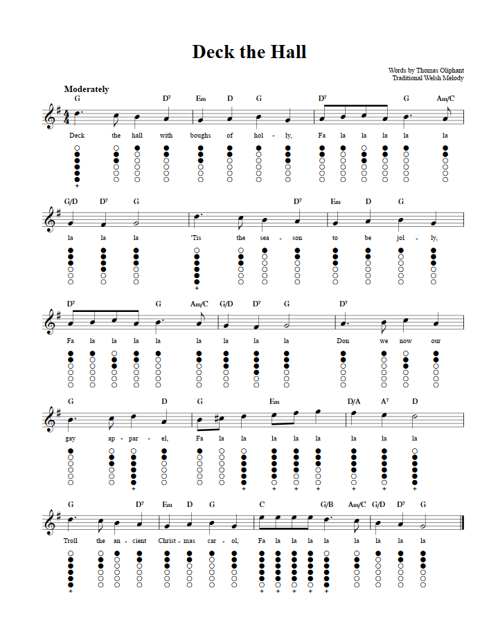 Deck The Hall: Sheet Music And Tab For Tin Whistle With Lyrics