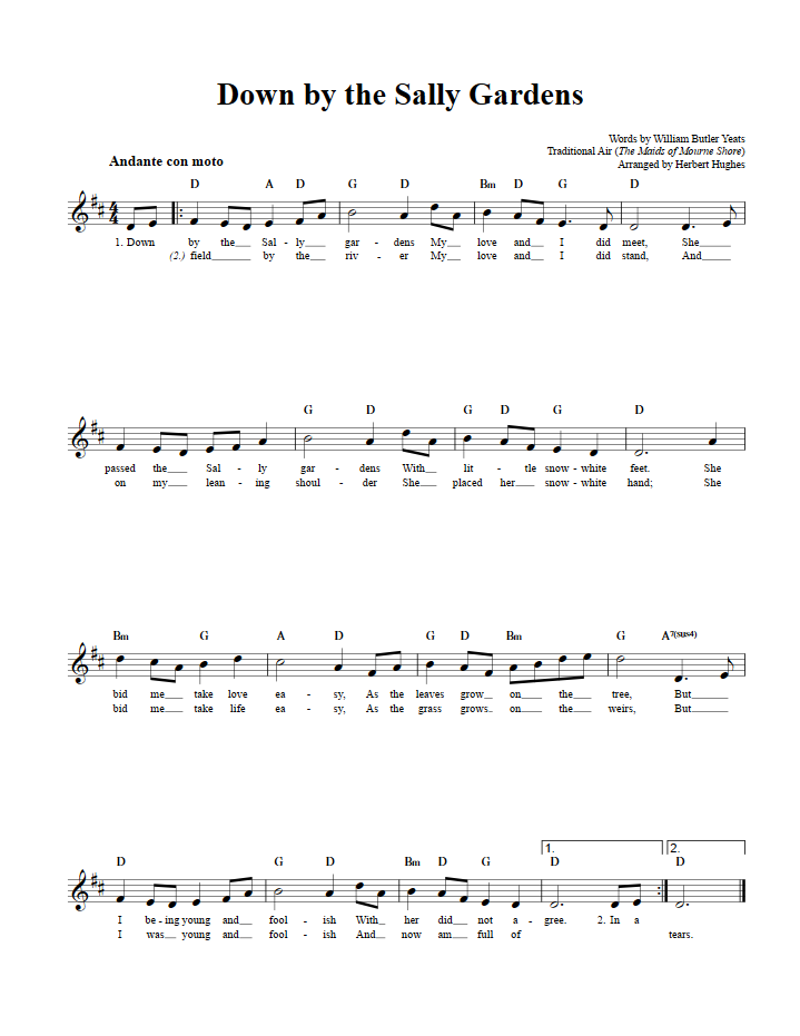 Down By The Sally Gardens Chords Lyrics And Sheet Music For C Instruments 5443