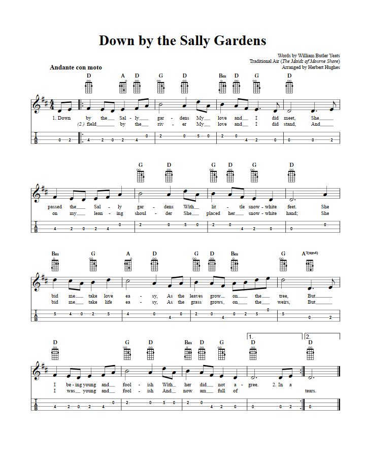 Down By The Sally Gardens Chords Sheet Music And Tab For