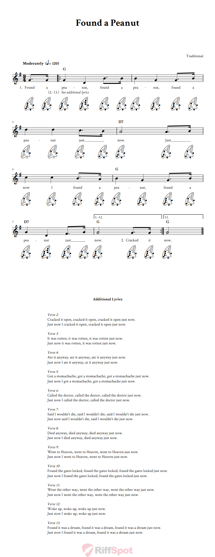 Found a Peanut: Chords, Sheet Music, and Tab for 12 Hole Ocarina with ...