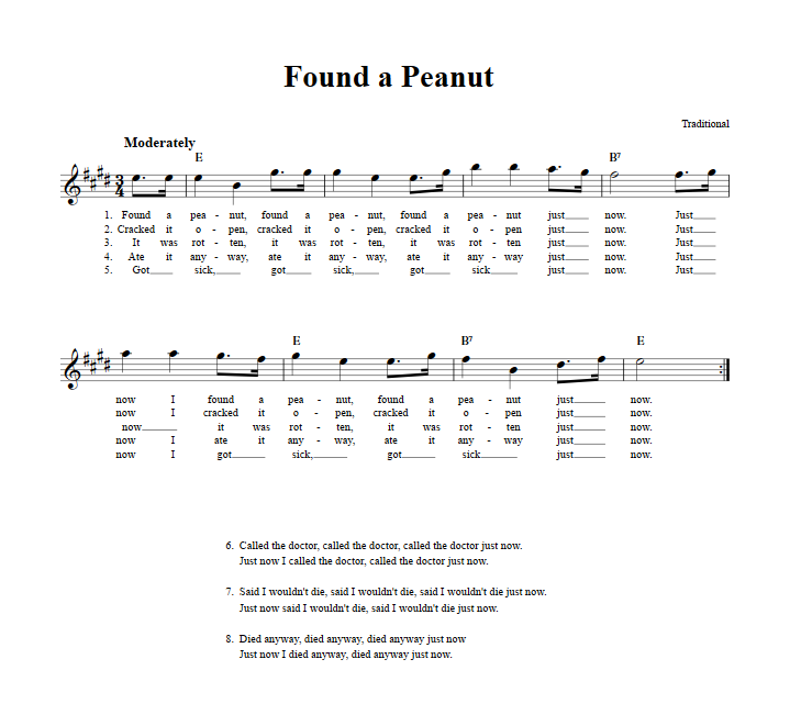 Found a Peanut Chords, Lyrics, and Sheet Music for EFlat Instruments