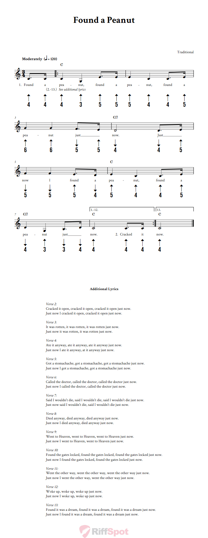 Found a Peanut: Chords, Sheet Music, and Tab for Harmonica with Lyrics