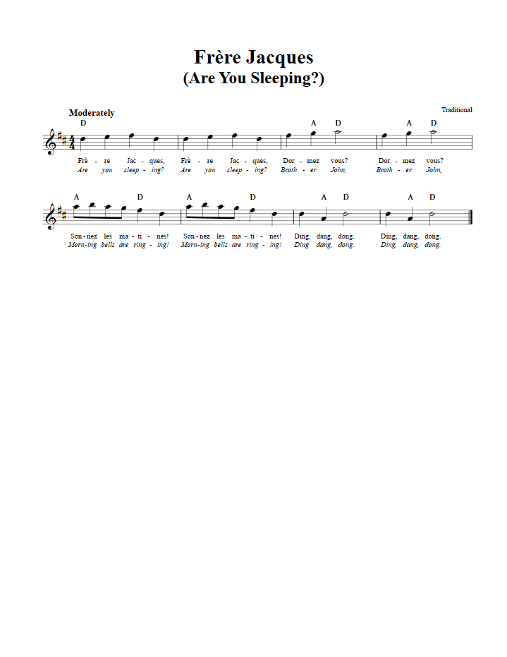 Frere Jacques Chords, Lyrics, and Sheet Music for EFlat Instruments