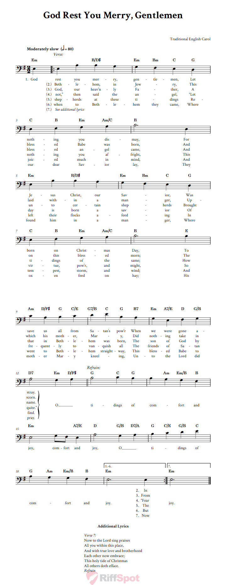 God Rest You Merry Gentlemen Chords Lyrics And Bass Clef Sheet Music