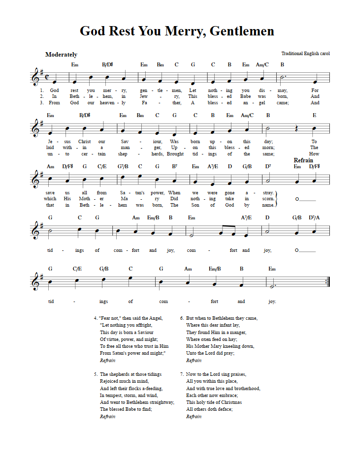 God Rest You Merry, Gentlemen: Chords, Lyrics, And Sheet Music For C ...