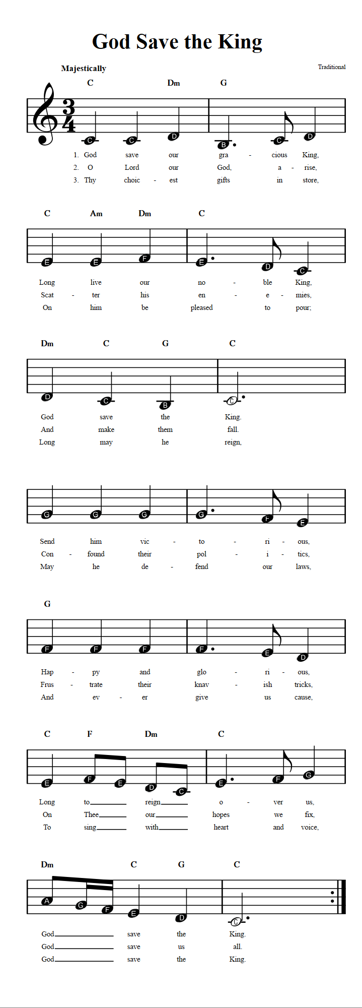 God Save the King: Beginner Sheet Music with Chords and Lyrics