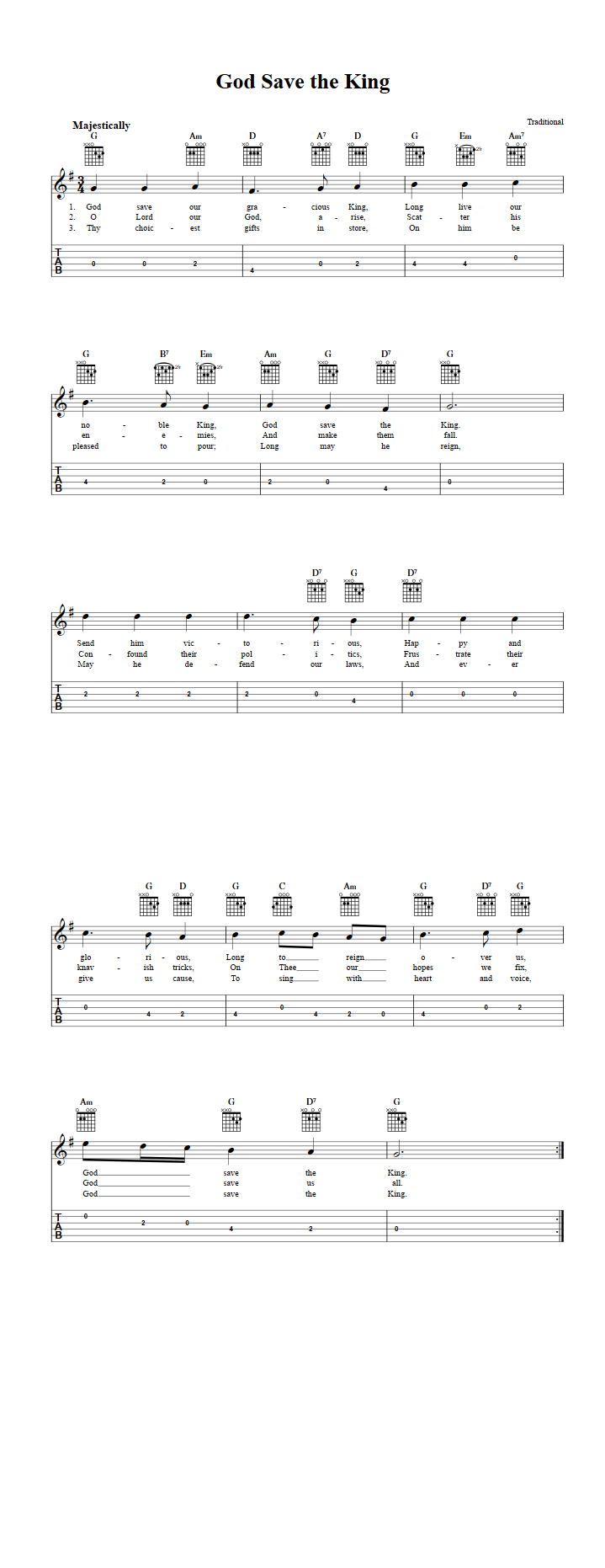 God Save the King: Chords, Sheet Music, and Tab for Guitalele with Lyrics