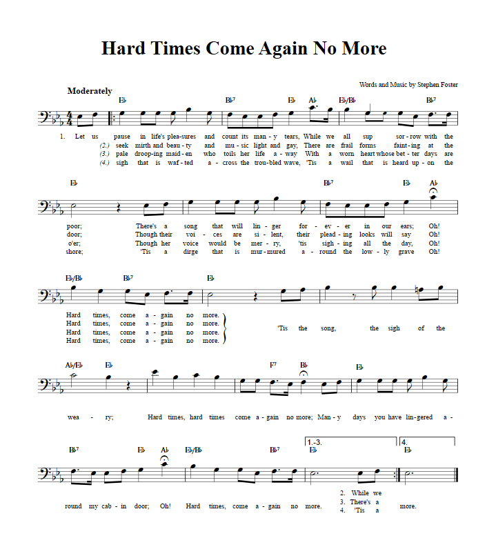 Hard Times Come Again No More Chords Lyrics And Bass Clef Sheet Music
