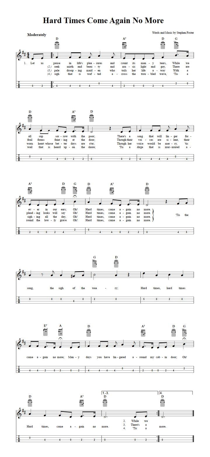 Hard Times Come Again No More Chords Sheet Music And Tab For Mandolin With Lyrics